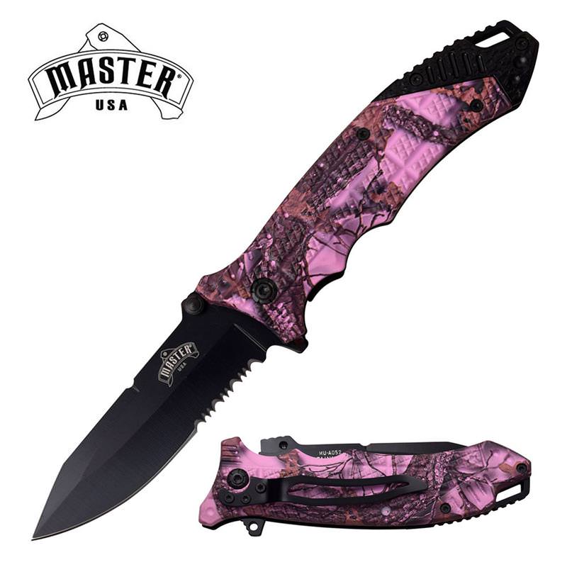 3.5" Black Serrated Blade Lady Pink Camo Hunter EDC Spring Assist Knife - Tophatter's Army Products & Self Defense Collectible Weapons - Tophatter Daily Deals